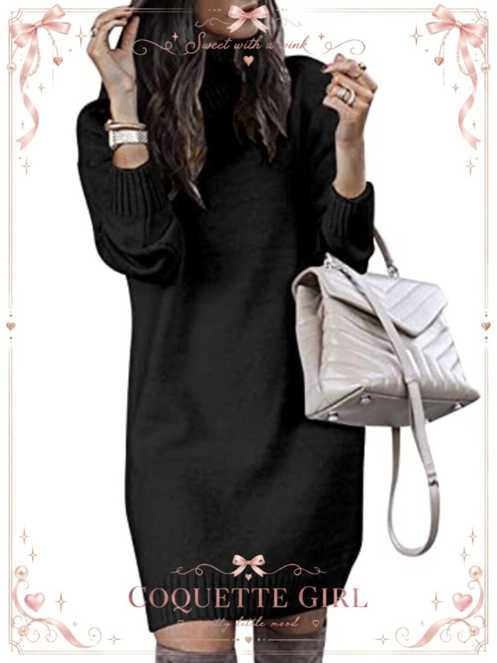Womens Turtleneck Oversized Sweater Dress Soft Knit Pullover Winter